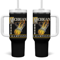 Michigan 2026 Flaming Hoop Basketball Lover Tumbler With Handle Champions Victory Graphic Sports Fan