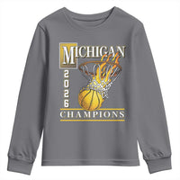 Michigan 2026 Flaming Hoop Basketball Lover Youth Sweatshirt Champions Victory Graphic Sports Fan
