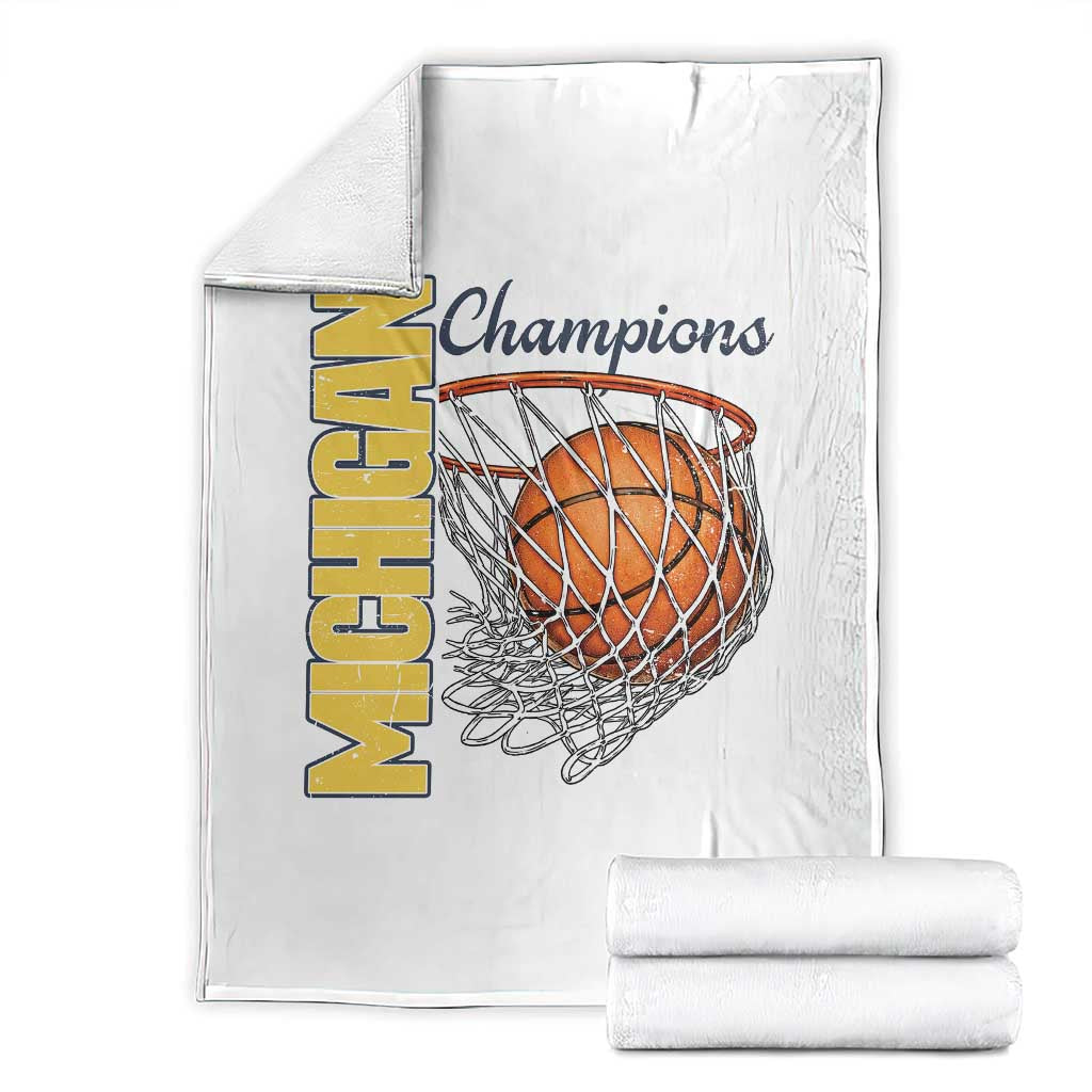 Vintage Michigan Hoops Pride Throw Blanket Retro Blue And Gold Champions Victory Graphic Sports Fan