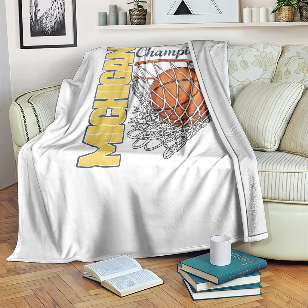 Vintage Michigan Hoops Pride Throw Blanket Retro Blue And Gold Champions Victory Graphic Sports Fan