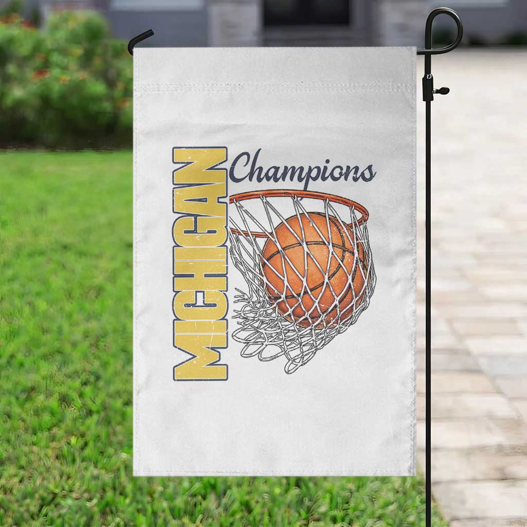 Vintage Michigan Hoops Pride Garden Flag Retro Blue And Gold Champions Victory Graphic Sports Fan