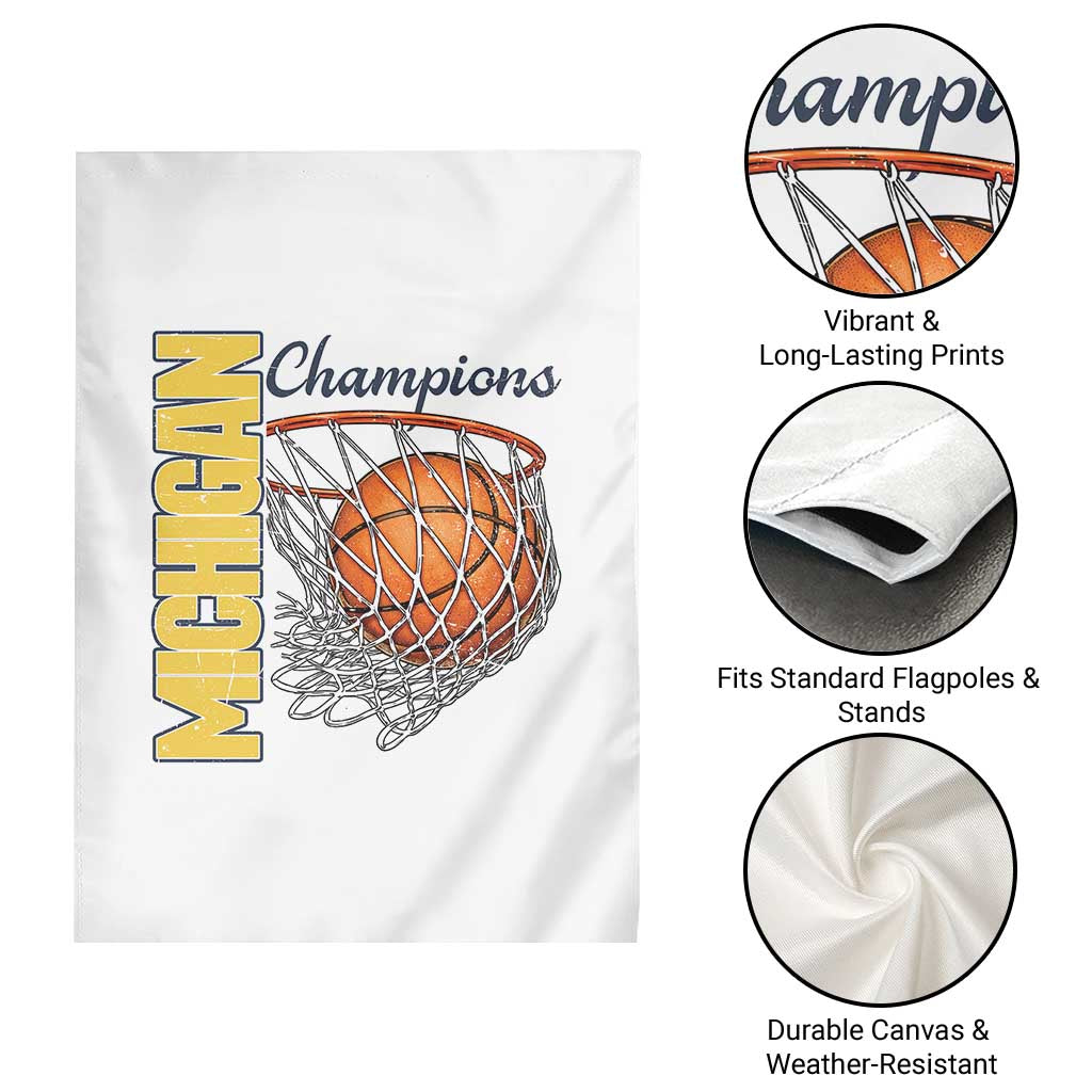 Vintage Michigan Hoops Pride Garden Flag Retro Blue And Gold Champions Victory Graphic Sports Fan