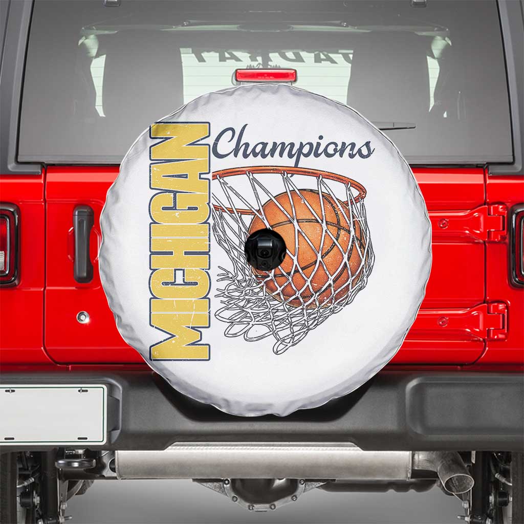 Vintage Michigan Hoops Pride Spare Tire Cover Retro Blue And Gold Champions Victory Graphic Sports Fan