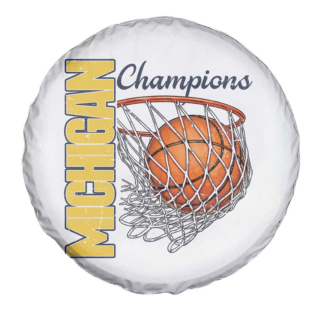 Vintage Michigan Hoops Pride Spare Tire Cover Retro Blue And Gold Champions Victory Graphic Sports Fan