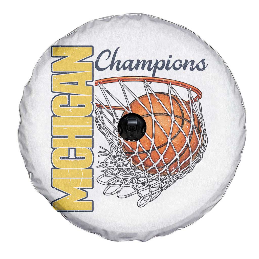 Vintage Michigan Hoops Pride Spare Tire Cover Retro Blue And Gold Champions Victory Graphic Sports Fan
