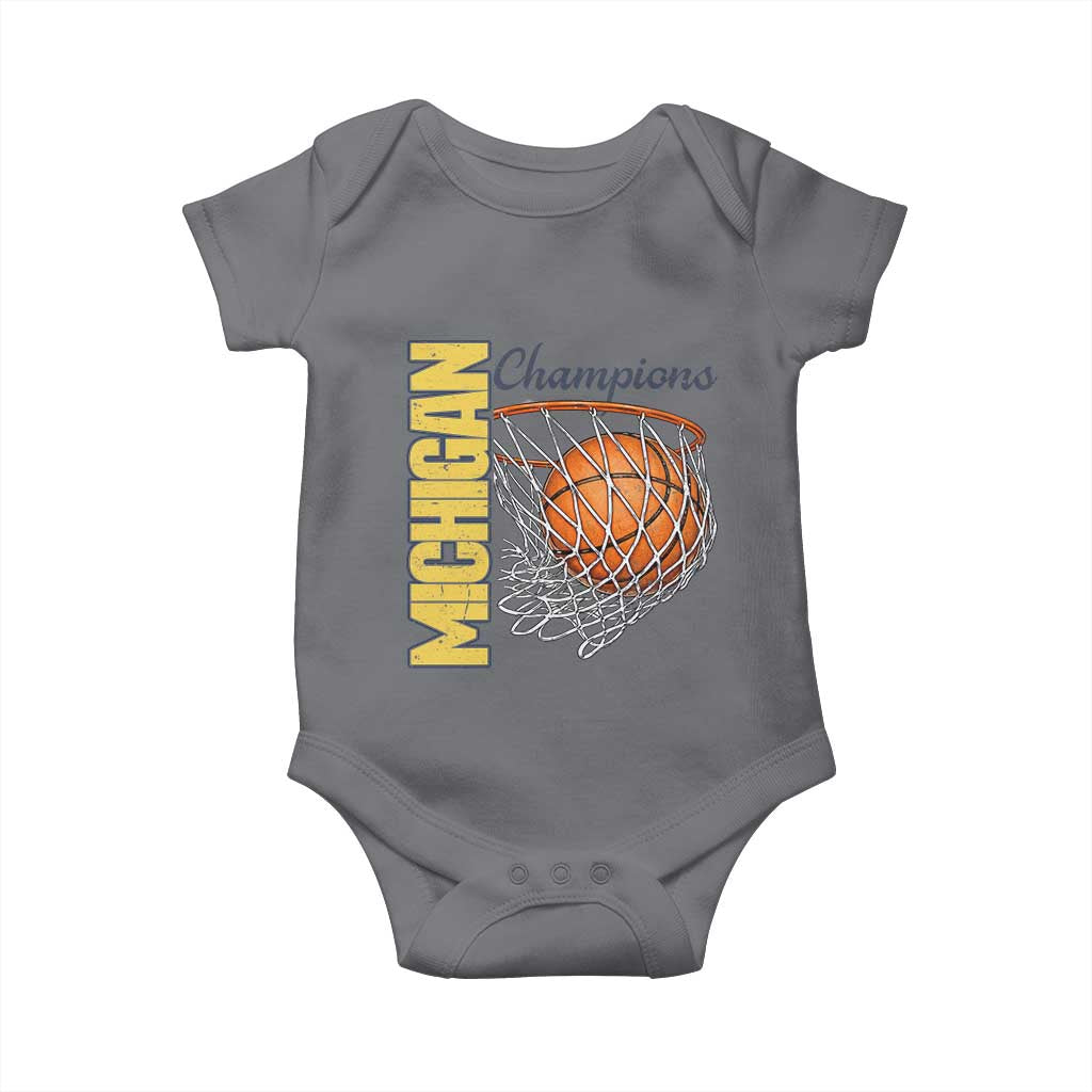 Vintage Michigan Hoops Pride Baby Onesie Retro Blue And Gold Champions Victory Graphic Sports Fan