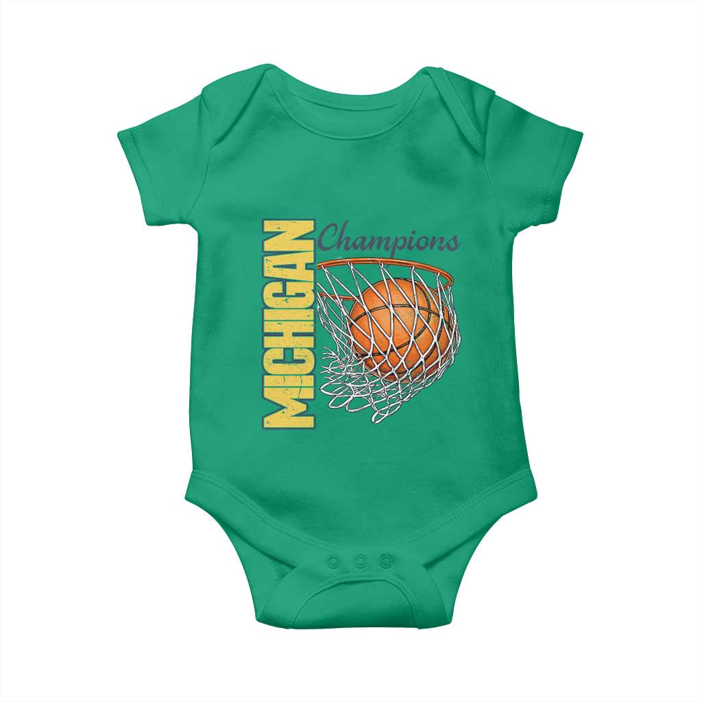 Vintage Michigan Hoops Pride Baby Onesie Retro Blue And Gold Champions Victory Graphic Sports Fan