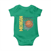 Vintage Michigan Hoops Pride Baby Onesie Retro Blue And Gold Champions Victory Graphic Sports Fan