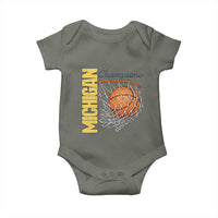 Vintage Michigan Hoops Pride Baby Onesie Retro Blue And Gold Champions Victory Graphic Sports Fan