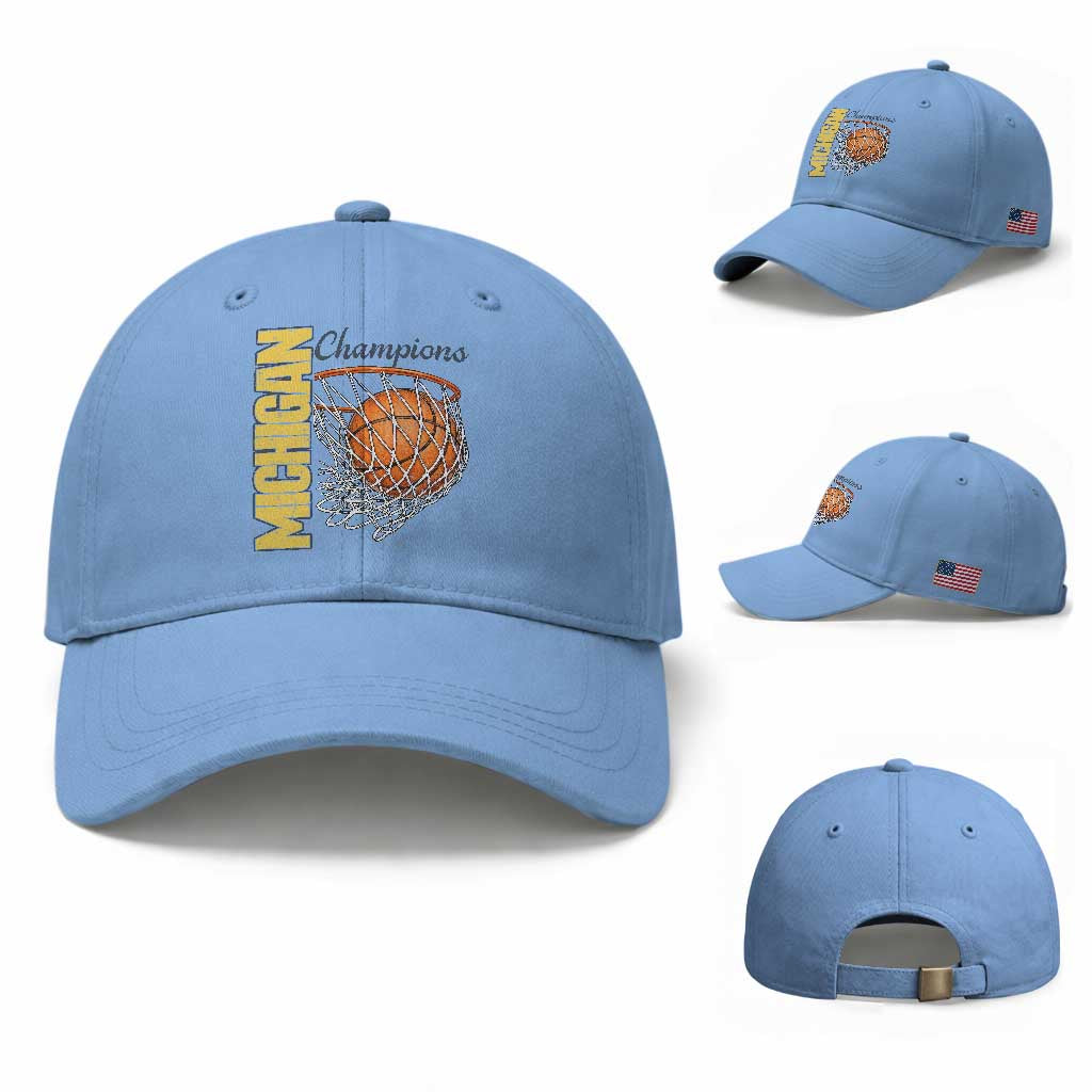 Vintage Michigan Hoops Pride Baseball Cap Retro Blue And Gold Champions Victory Graphic Sports Fan