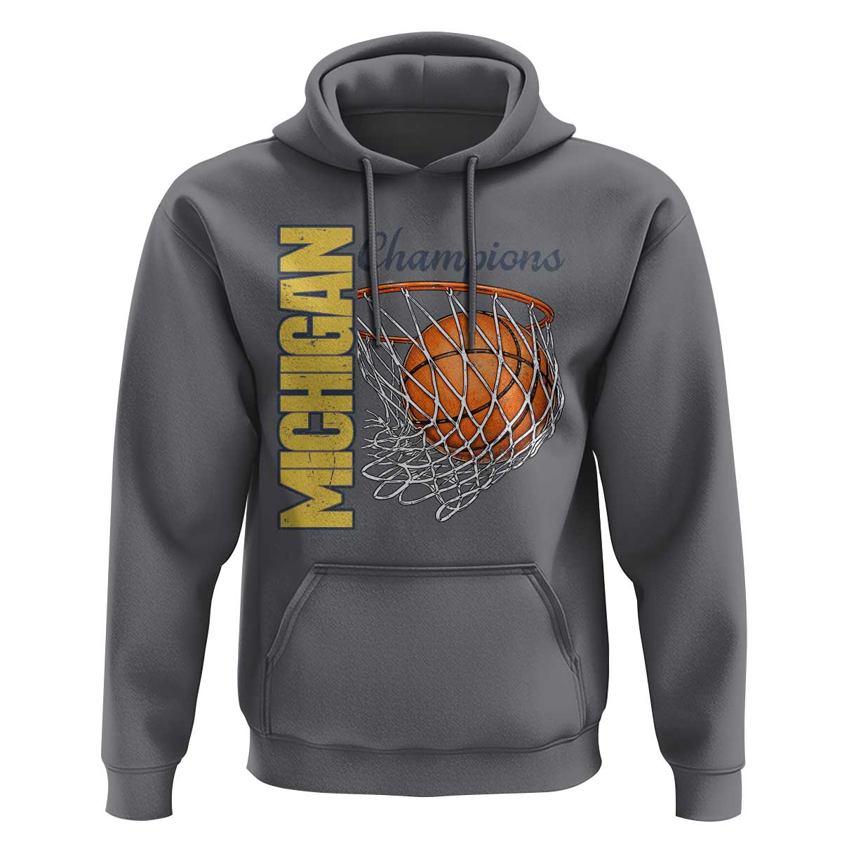Vintage Michigan Hoops Pride Hoodie Retro Blue And Gold Champions Victory Graphic Sports Fan