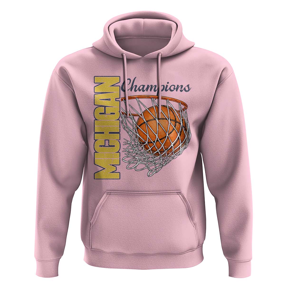 Vintage Michigan Hoops Pride Hoodie Retro Blue And Gold Champions Victory Graphic Sports Fan
