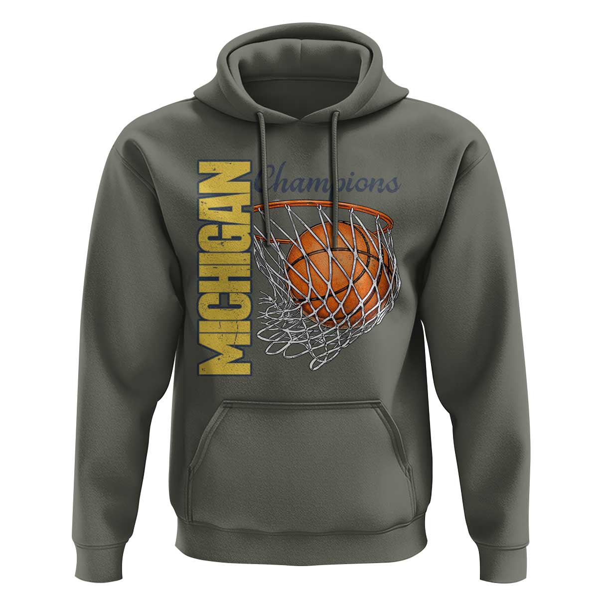 Vintage Michigan Hoops Pride Hoodie Retro Blue And Gold Champions Victory Graphic Sports Fan