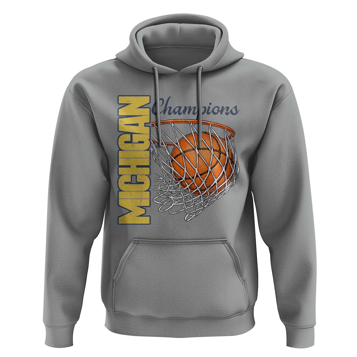 Vintage Michigan Hoops Pride Hoodie Retro Blue And Gold Champions Victory Graphic Sports Fan