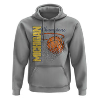 Vintage Michigan Hoops Pride Hoodie Retro Blue And Gold Champions Victory Graphic Sports Fan