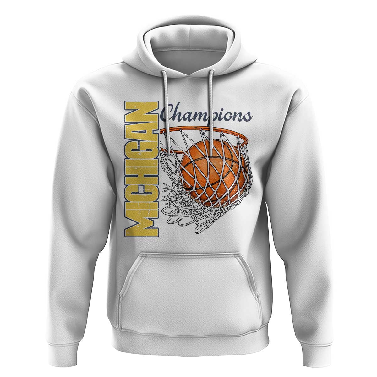 Vintage Michigan Hoops Pride Hoodie Retro Blue And Gold Champions Victory Graphic Sports Fan