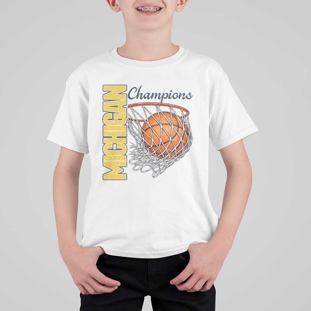 Vintage Michigan Hoops Pride T Shirt For Kid Retro Blue And Gold Champions Victory Graphic Sports Fan