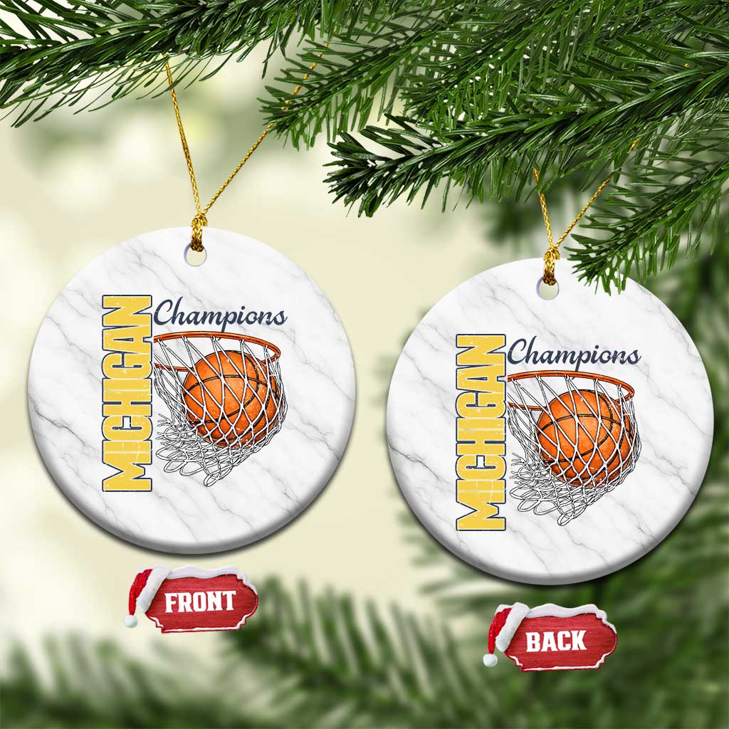 Vintage Michigan Hoops Pride Ceramic Ornament Retro Blue And Gold Champions Victory Graphic Sports Fan