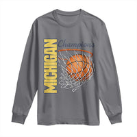 Vintage Michigan Hoops Pride Long Sleeve Shirt Retro Blue And Gold Champions Victory Graphic Sports Fan