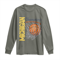 Vintage Michigan Hoops Pride Long Sleeve Shirt Retro Blue And Gold Champions Victory Graphic Sports Fan