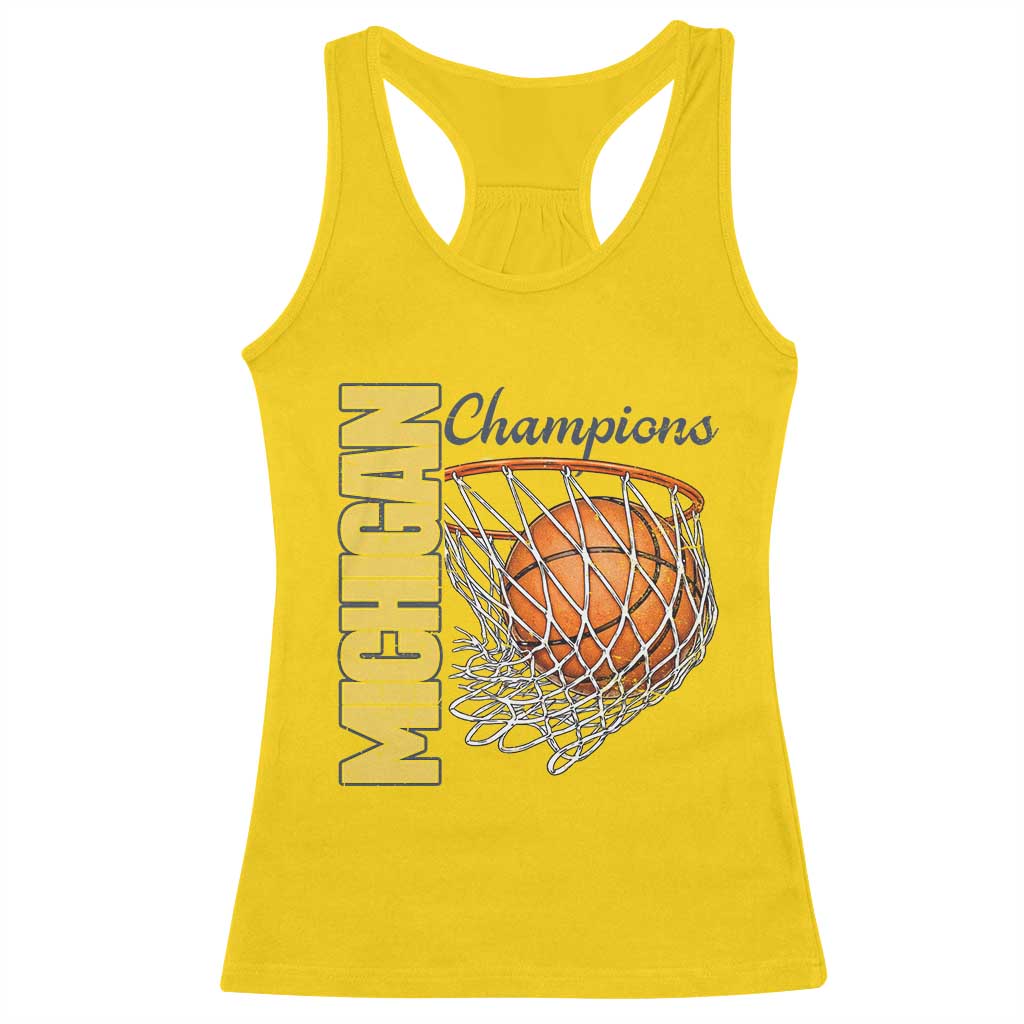 Vintage Michigan Hoops Pride Racerback Tank Top Retro Blue And Gold Champions Victory Graphic Sports Fan