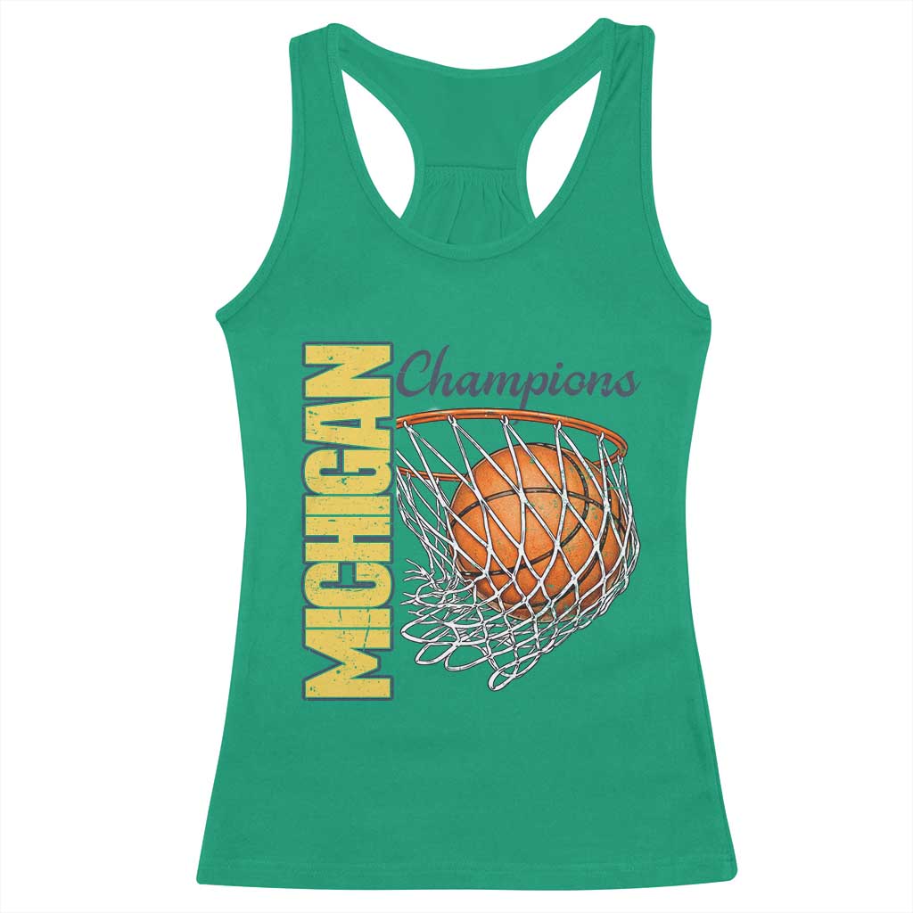 Vintage Michigan Hoops Pride Racerback Tank Top Retro Blue And Gold Champions Victory Graphic Sports Fan