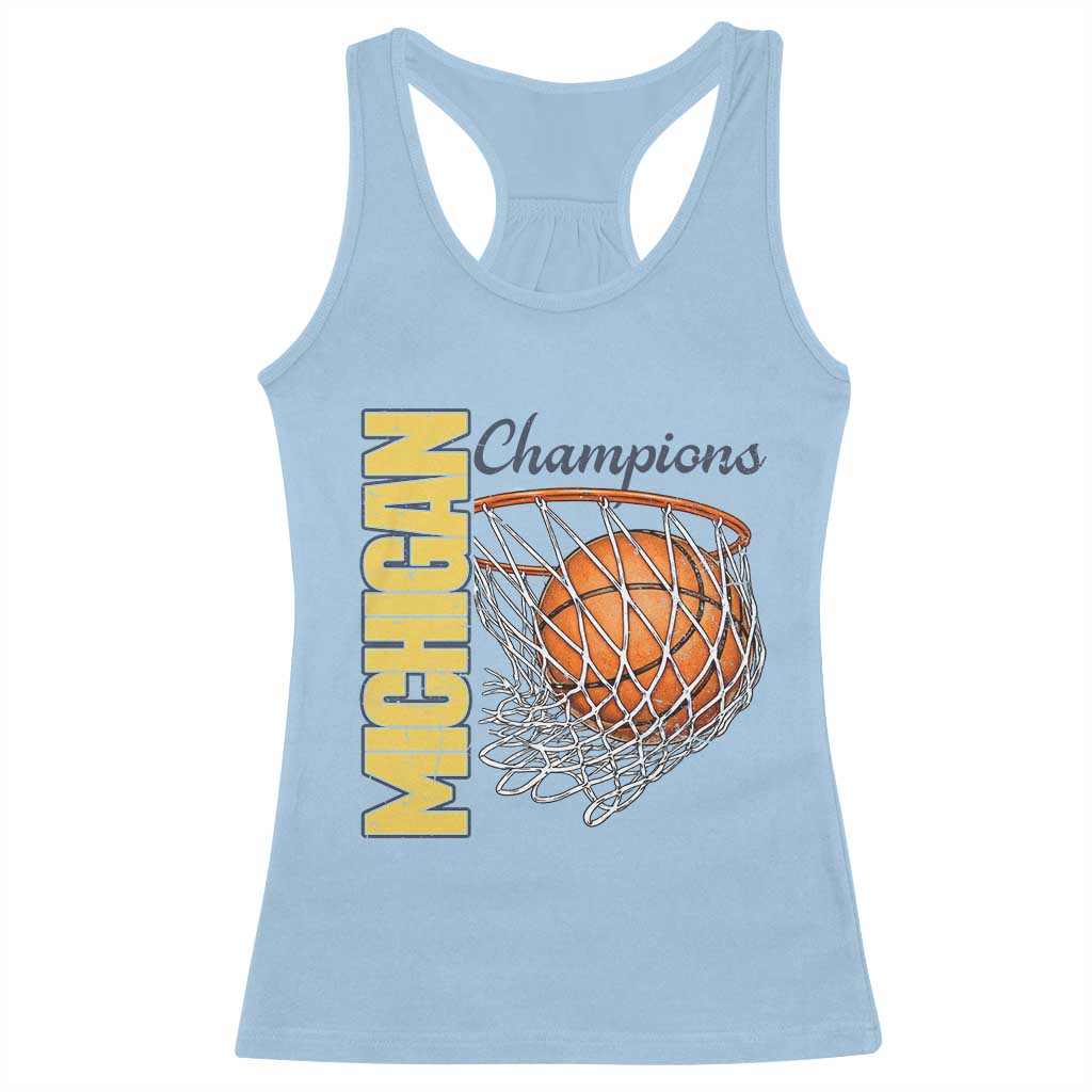 Vintage Michigan Hoops Pride Racerback Tank Top Retro Blue And Gold Champions Victory Graphic Sports Fan