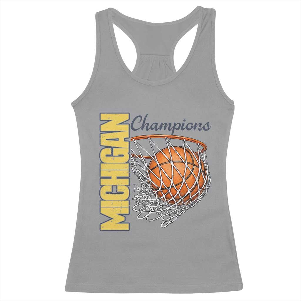 Vintage Michigan Hoops Pride Racerback Tank Top Retro Blue And Gold Champions Victory Graphic Sports Fan