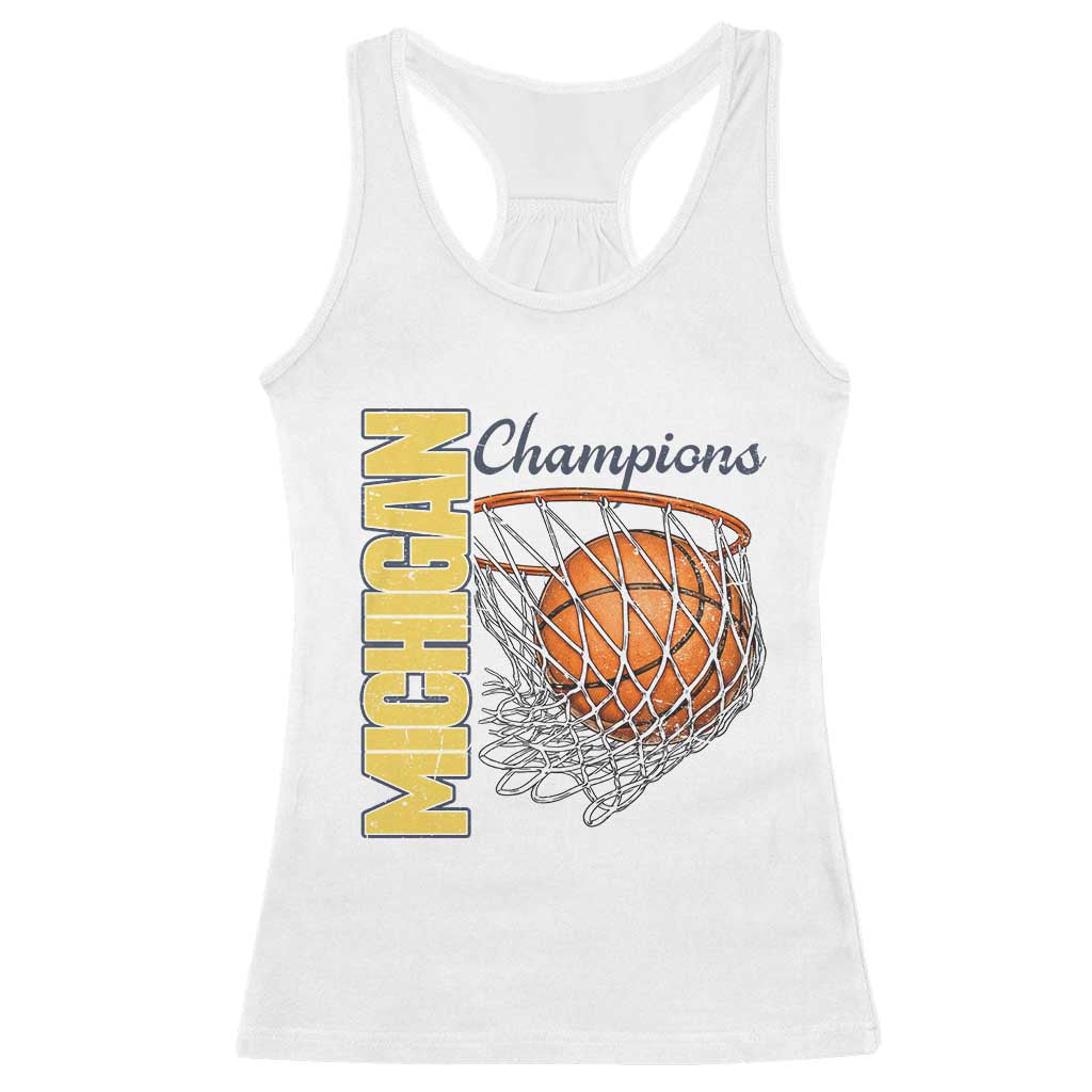 Vintage Michigan Hoops Pride Racerback Tank Top Retro Blue And Gold Champions Victory Graphic Sports Fan