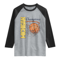 Vintage Michigan Hoops Pride Raglan Shirt Retro Blue And Gold Champions Victory Graphic Sports Fan