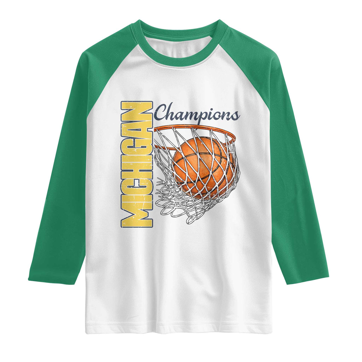 Vintage Michigan Hoops Pride Raglan Shirt Retro Blue And Gold Champions Victory Graphic Sports Fan