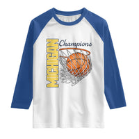 Vintage Michigan Hoops Pride Raglan Shirt Retro Blue And Gold Champions Victory Graphic Sports Fan