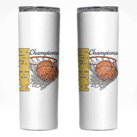 Vintage Michigan Hoops Pride Skinny Tumbler Retro Blue And Gold Champions Victory Graphic Sports Fan