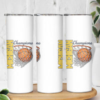 Vintage Michigan Hoops Pride Skinny Tumbler Retro Blue And Gold Champions Victory Graphic Sports Fan