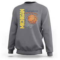 Vintage Michigan Hoops Pride Sweatshirt Retro Blue And Gold Champions Victory Graphic Sports Fan