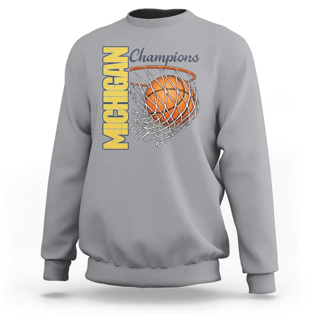 Vintage Michigan Hoops Pride Sweatshirt Retro Blue And Gold Champions Victory Graphic Sports Fan