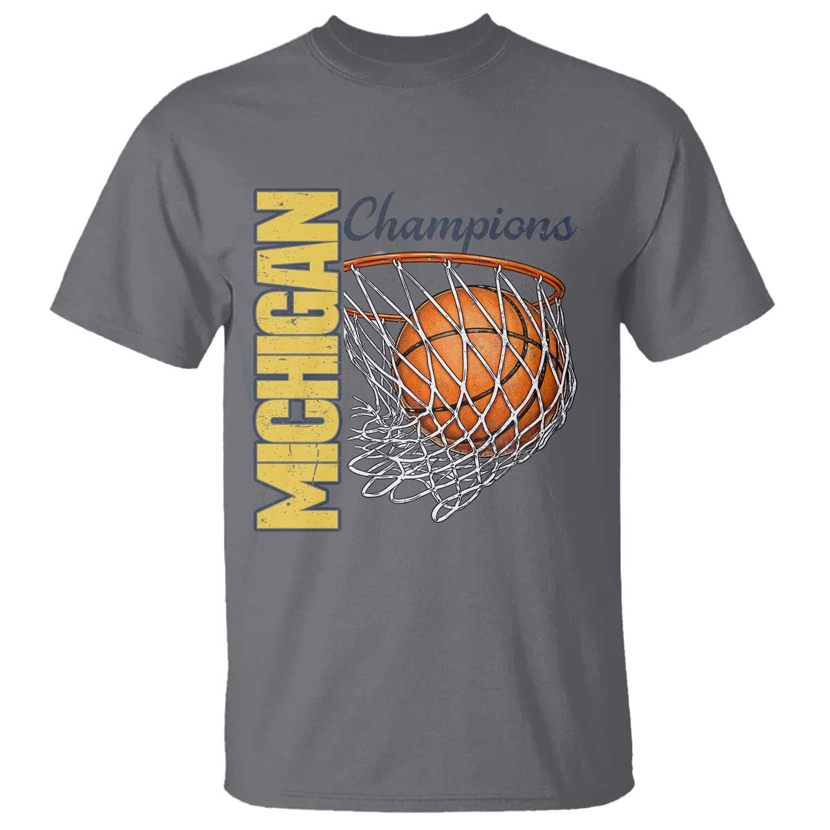 Vintage Michigan Hoops Pride T Shirt Retro Blue And Gold Champions Victory Graphic Sports Fan