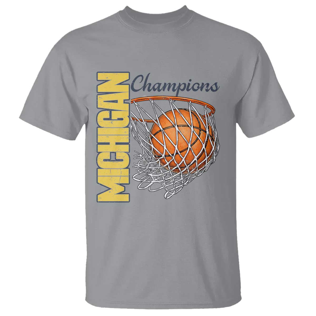 Vintage Michigan Hoops Pride T Shirt Retro Blue And Gold Champions Victory Graphic Sports Fan