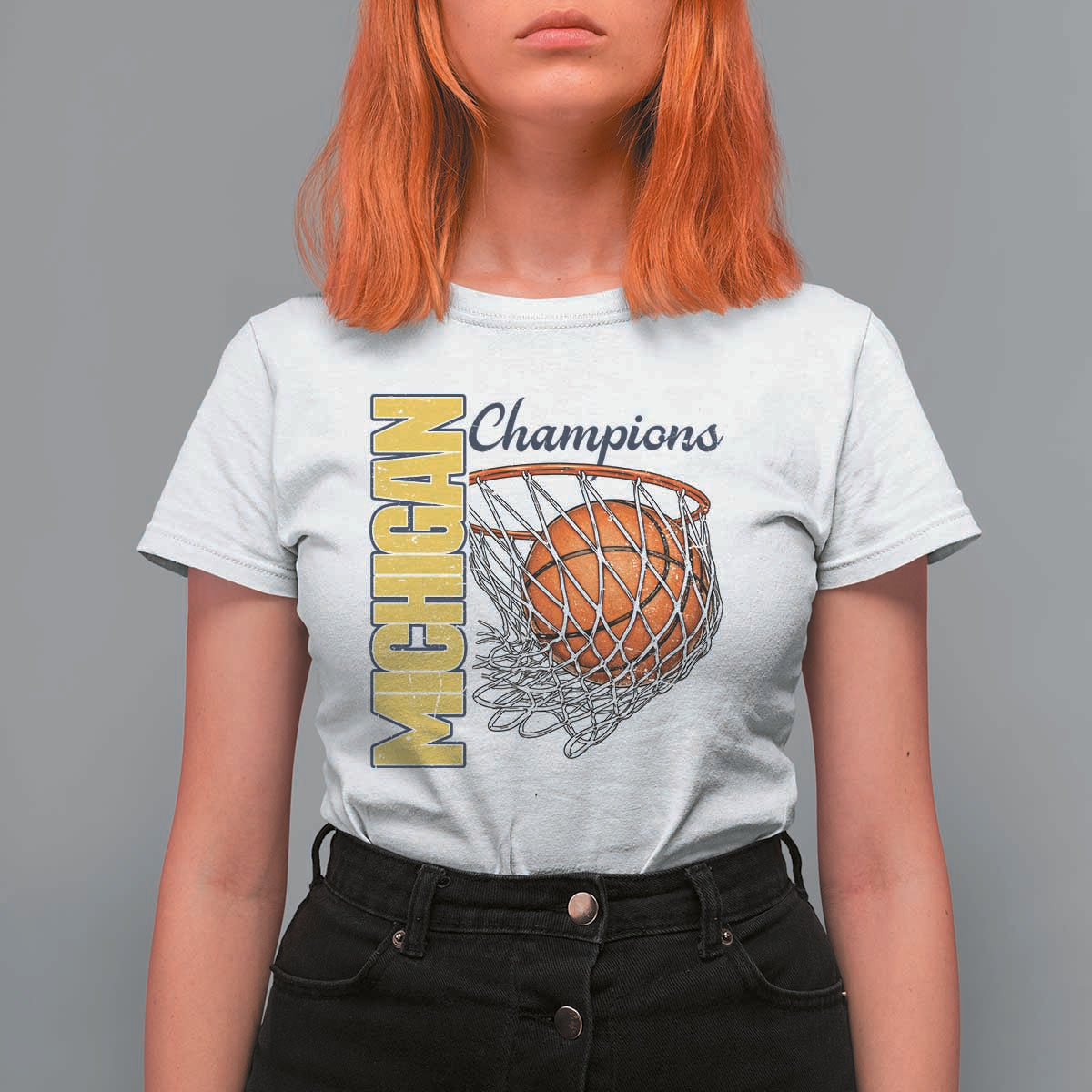 Vintage Michigan Hoops Pride T Shirt For Women Retro Blue And Gold Champions Victory Graphic Sports Fan