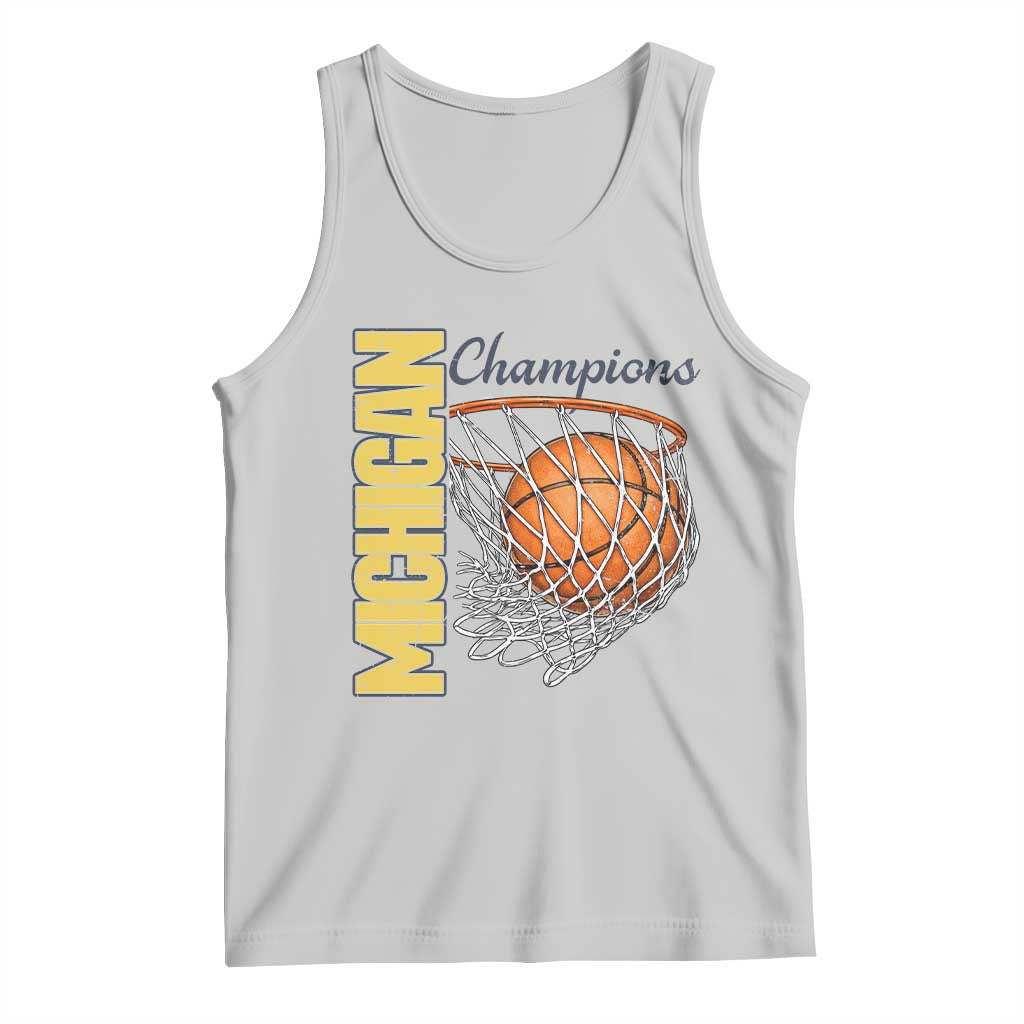 Vintage Michigan Hoops Pride Tank Top Retro Blue And Gold Champions Victory Graphic Sports Fan