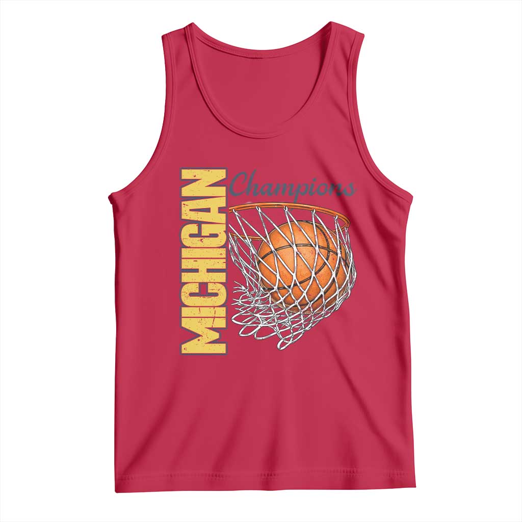 Vintage Michigan Hoops Pride Tank Top Retro Blue And Gold Champions Victory Graphic Sports Fan