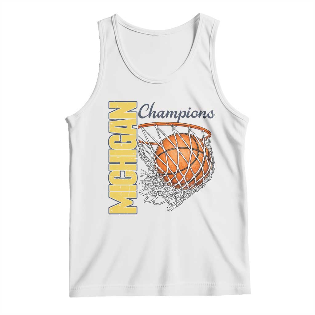 Vintage Michigan Hoops Pride Tank Top Retro Blue And Gold Champions Victory Graphic Sports Fan