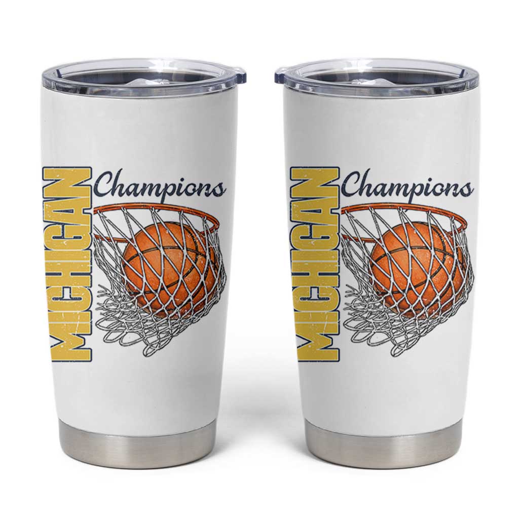 Vintage Michigan Hoops Pride Tumbler Cup Retro Blue And Gold Champions Victory Graphic Sports Fan