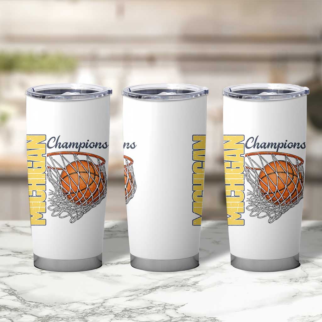 Vintage Michigan Hoops Pride Tumbler Cup Retro Blue And Gold Champions Victory Graphic Sports Fan