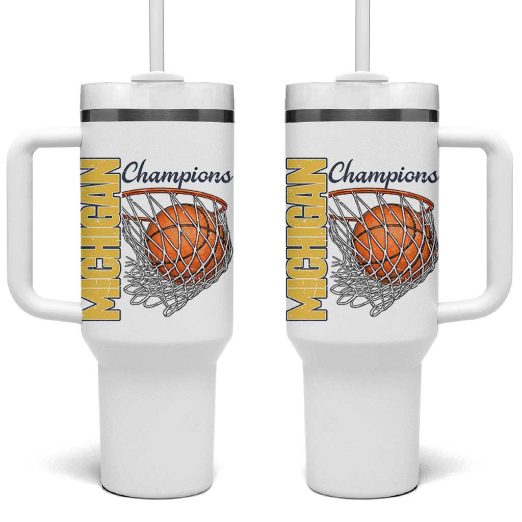 Vintage Michigan Hoops Pride Tumbler With Handle Retro Blue And Gold Champions Victory Graphic Sports Fan