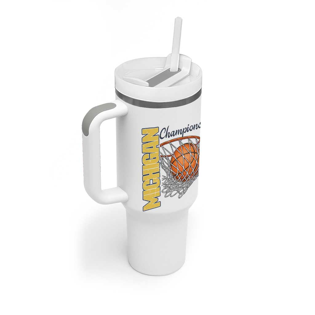 Vintage Michigan Hoops Pride Tumbler With Handle Retro Blue And Gold Champions Victory Graphic Sports Fan
