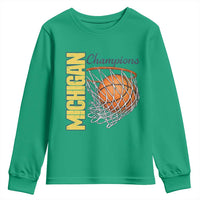 Vintage Michigan Hoops Pride Youth Sweatshirt Retro Blue And Gold Champions Victory Graphic Sports Fan