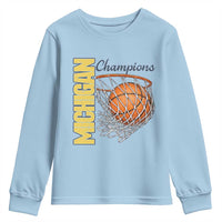 Vintage Michigan Hoops Pride Youth Sweatshirt Retro Blue And Gold Champions Victory Graphic Sports Fan