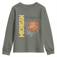 Vintage Michigan Hoops Pride Youth Sweatshirt Retro Blue And Gold Champions Victory Graphic Sports Fan