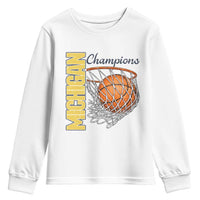 Vintage Michigan Hoops Pride Youth Sweatshirt Retro Blue And Gold Champions Victory Graphic Sports Fan